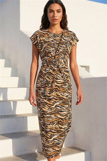 Animal Print Twist Midi Dress 14804989