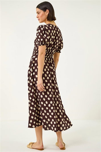 Spot Print Button Midi Dress 14849619