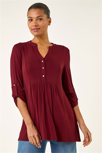 Red Button Detail Tunic Top