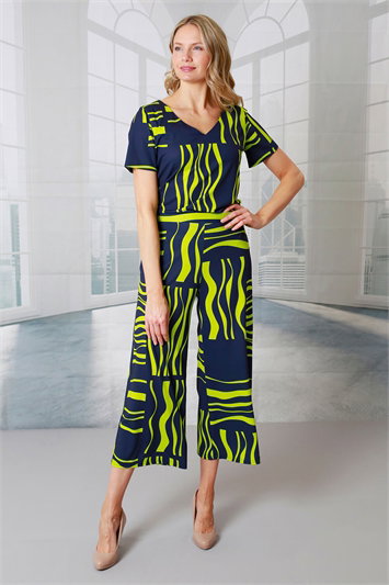 Blue Julianna Abstract Print Stretch Top