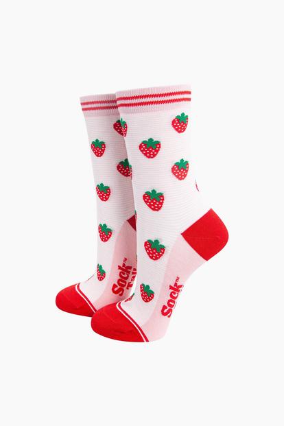 Pink Strawberries Bamboo Socks In Light Pink