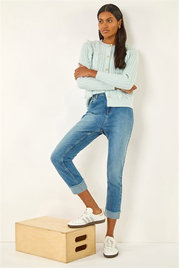 Blue Slim Leg Turn Up Stretch Jeans