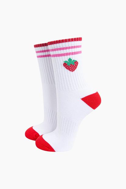 White Strawberry Cotton Sports Socks In White