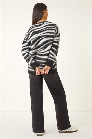 Dusk Zebra Print Fluffy Knit Cardigan 16303508