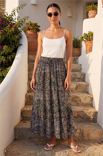 Abstract Contrast Print Maxi Skirt 17064108