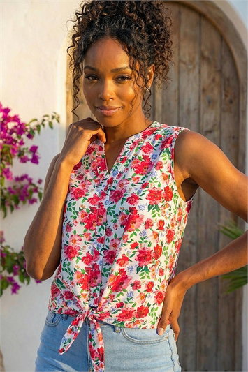 Floral Tie Front Blouse 10213678