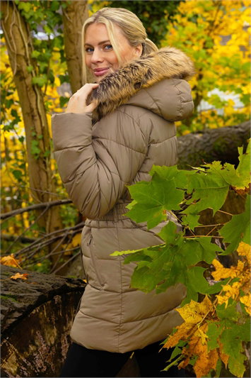 Faux Fur Padded Belt Coat 12040857
