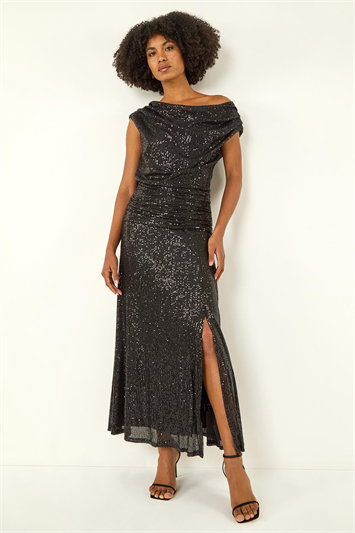 Sequin Cowl Neck Maxi Stretch Dress 14272208