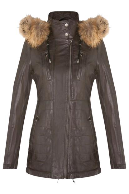 Slim Fit Leather Hooded Parka Jacket M000068881
