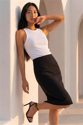 Black Petite Stretch Pencil Skirt