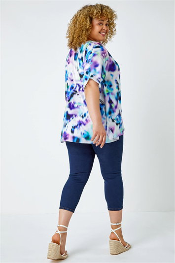 Curve Watercolour V-Neck Chiffon Tunic Top 20138276