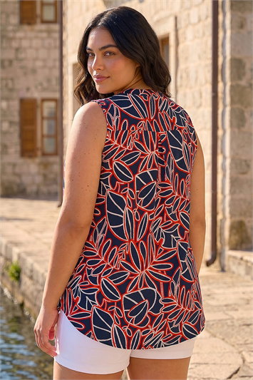 Curve Textured Leaf Print Vest Top 19395578