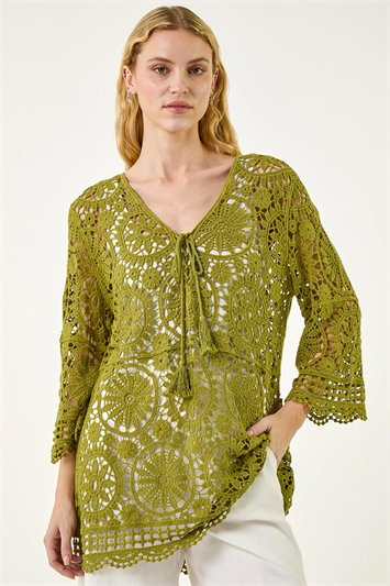 Crochet Tie Front Knit Tunic 16357740
