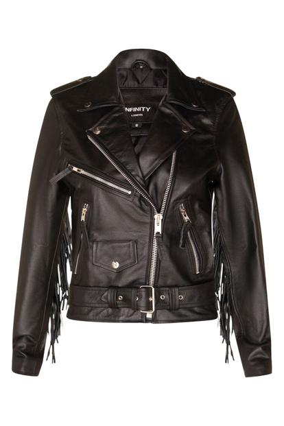 Black Fringe Tasseled Biker Jacket - Seville