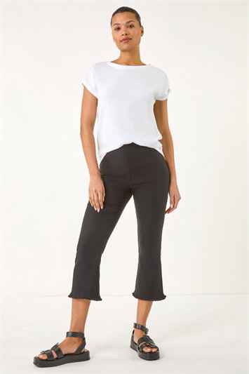Black Trim Flared Cropped Stretch Trousers