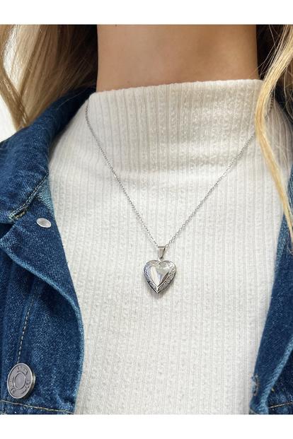 Metallic Small Heart Locket Necklace In Silver - Gift Boxed