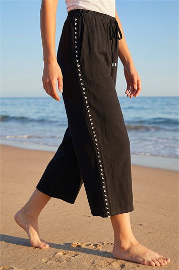 Black Petite Cropped Side Trim Trouser