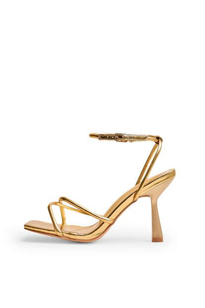 Metallic Bree Gold Pu Square Toe Mid Stiletto Heels