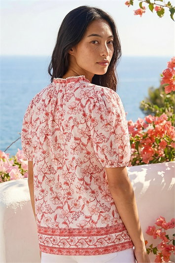 Petite Floral Border V-Neck Top 20244422