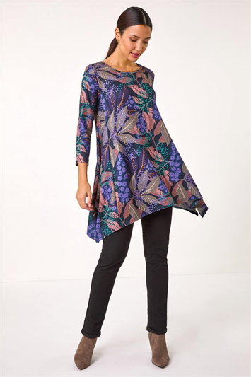 Floral Leaf Print Stretch Tunic 19375176