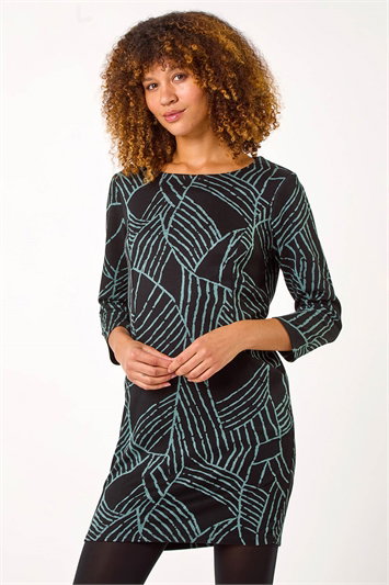 Abstract Print Pocket Detail Tunic Dress 14603782