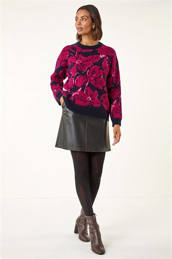 Red Floral Print Knit Jumper