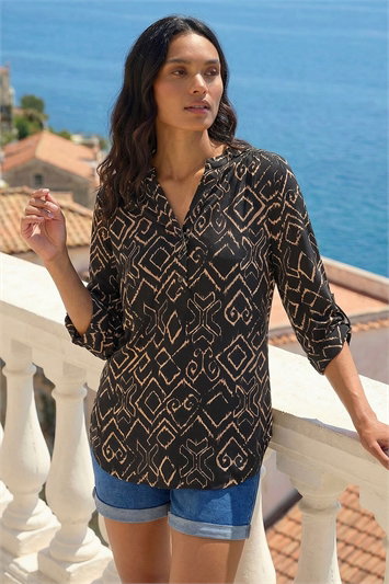 Black Abstract Print Stretch Jersey Shirt