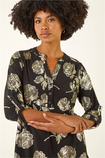 Metallic Floral Foil Print Shirt