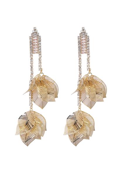 Metallic Golden Leafy Dangling Earrings