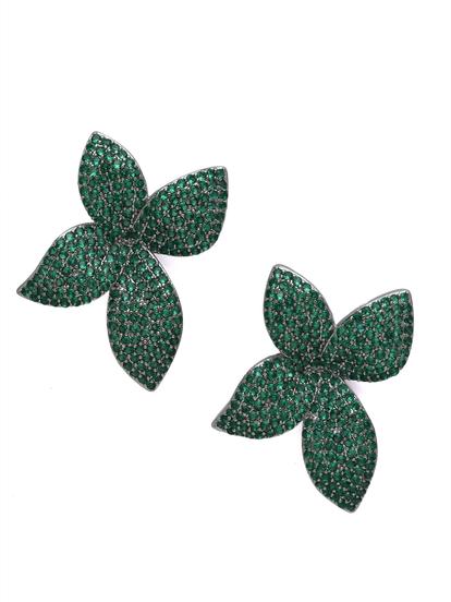 Green Pavé Floral Stud Earrings