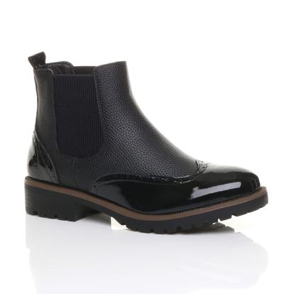 Black Slip On Brogue Chelsea Ankle Boots