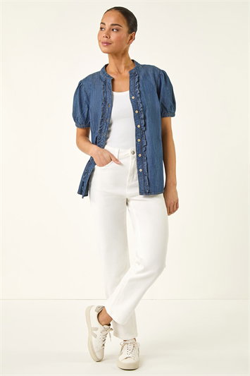 Petite Frill Front Button Up Blouse 10224337