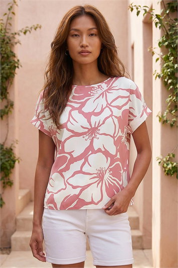 Pink Floral Print Jersey Back Top