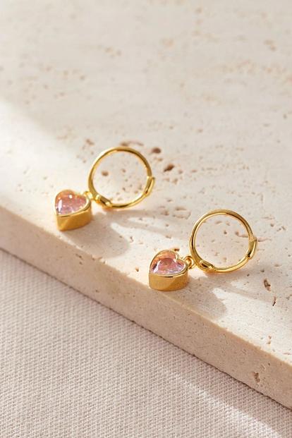 Purple Gold Cz Heart Huggie Hoops