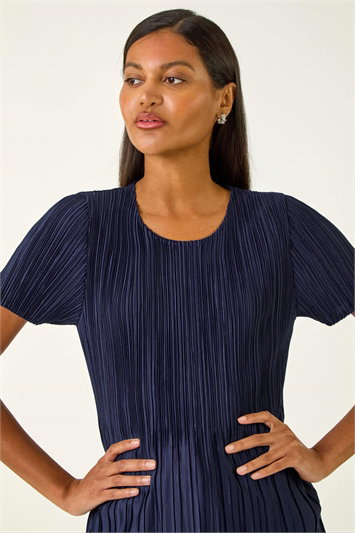 Blue Plisse Short Sleeve Top