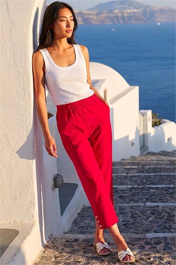 Red Petite Bengaline Cropped Trouser