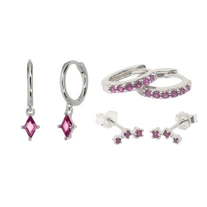 Pink July Birthstone Ruby Sterling Silver Earrings Gift Set For Her