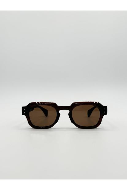 Brown Angular Wayfarer Style Sunglasses In Brown With Green Arms