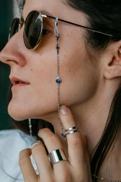 Metallic Evil Eye Cross Reading Glasses Lanyard