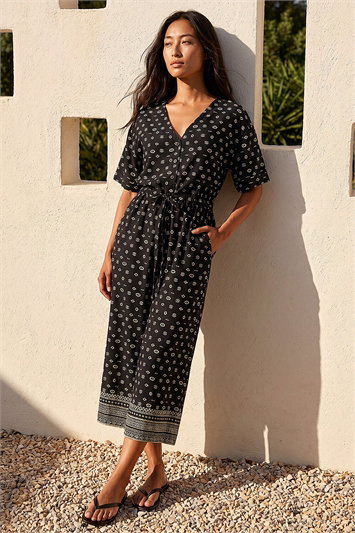 Petite Border Print Cropped Jumpsuit 14819908