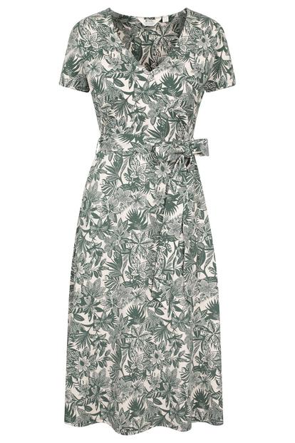 Green Santorini Floral Wrap Midi Dress