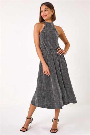 Sparkle Halter Neck Stretch Midi Dress 14696385