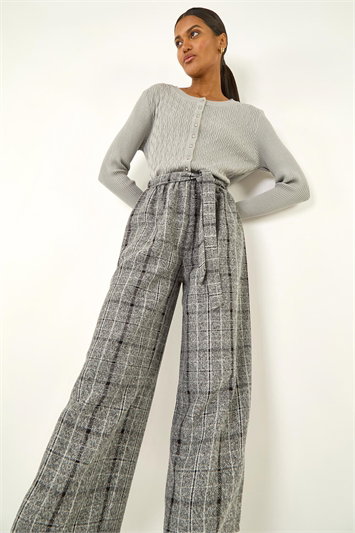 Grey Belted Check Culotte Trousers
