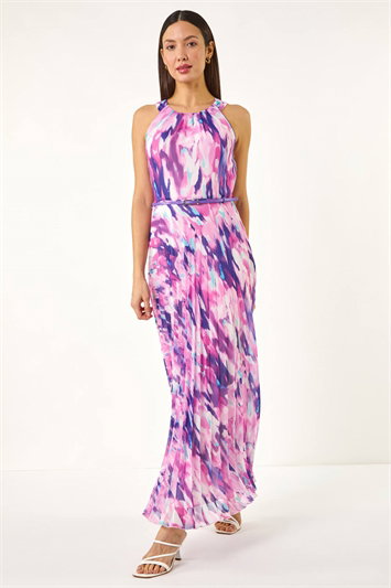 Blurred Print Pleated Maxi Dress 14675676