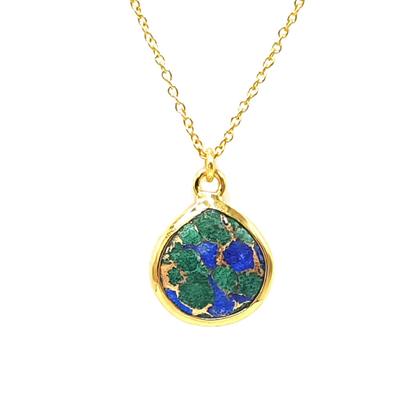 Metallic 18Ct Gold Vermeil Plated Azurite & Malachite Necklace