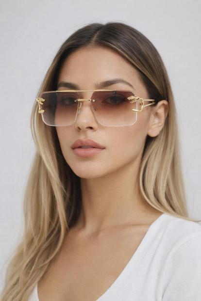 Blue Rimeless Navigator With Side Detail Sunglasses In Brown