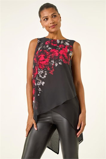 Red Floral Wrap Sequin Top