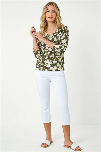 Green Floral Print Bubble Hem Top