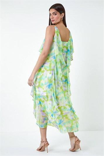 Abstract Chiffon Ruffle Detail Midi Dress 14404849