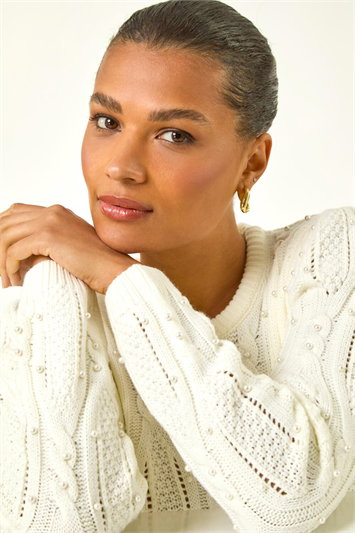 White Pearl Cable Knit Jumper